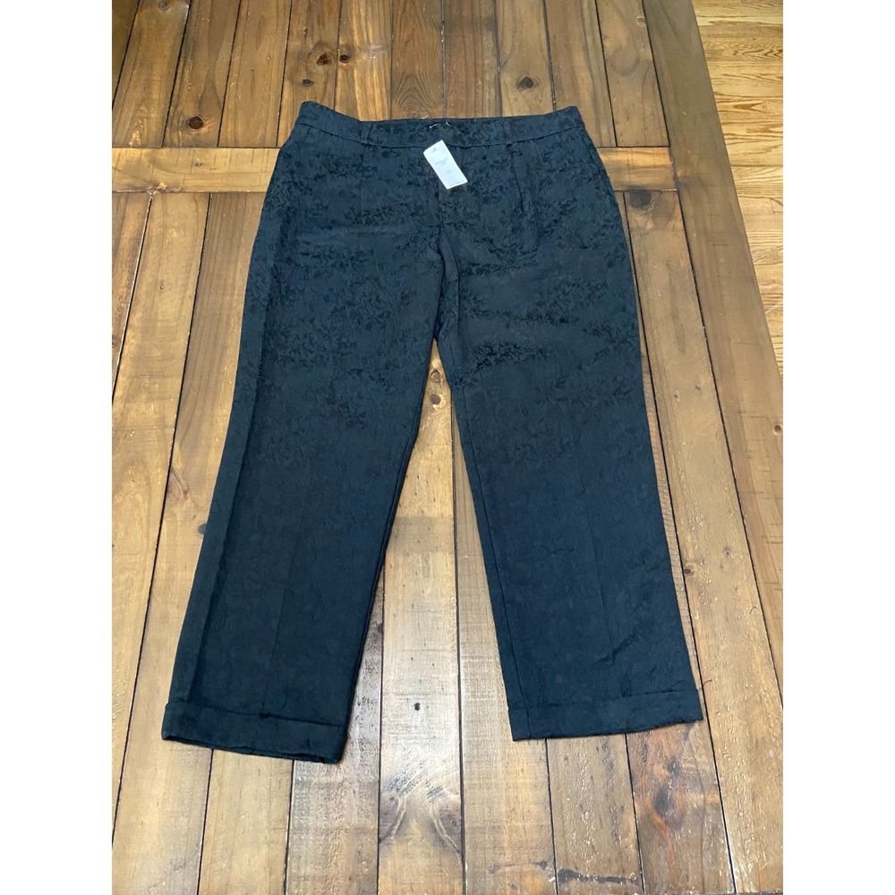 Banana Republic Avery Pants Womens 12R Black Jacquard Textured Ankle Cuff NWT